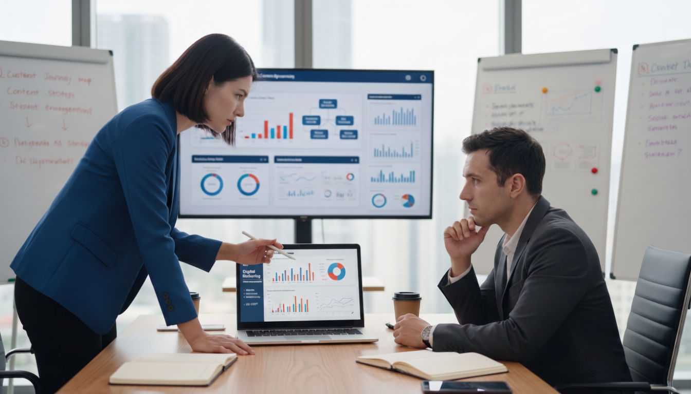 Konsultant marketingowy analizujący strategie marketingowe dla firm