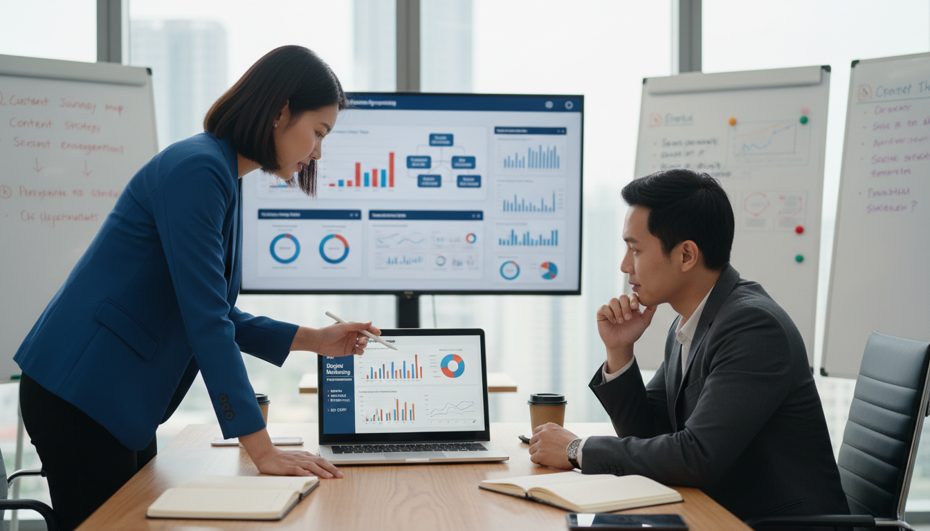 Konsultant marketingowy analizujący strategie marketingowe dla firm